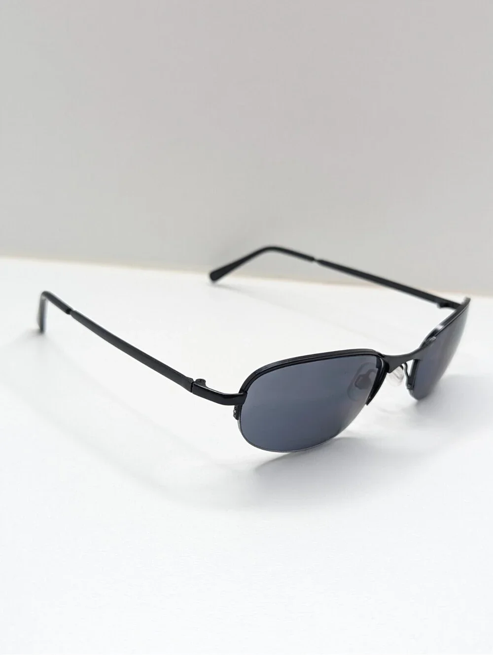 031568589 Dark Gray Lens Black Half Rimless Oval Frame Unisex Sunglasses